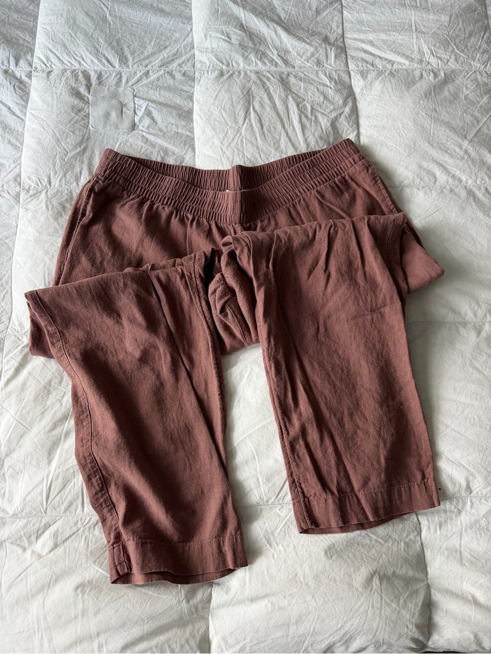 Old Navy Elastic-Waist High Rise Linen Straight Bottoms in Dusty Rose